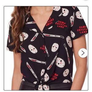 Friday the 13th Camp Crystal Lake Black Button Down Shirt